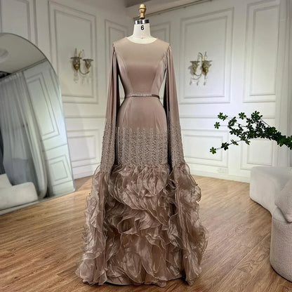 Luxury Mermaid Nude Evening Dresses with Cape Sleeves LA72317A - SERENE HILL