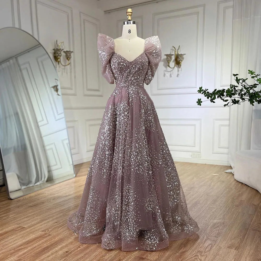 Glitter Lime Green Luxury Dubai Evening Dress Engagement Arabic LA72447 - SERENE HILL