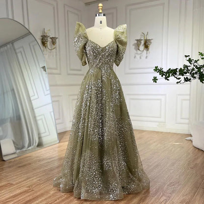 Glitter Lime Green Luxury Dubai Evening Dress Engagement Arabic LA72447 - SERENE HILL
