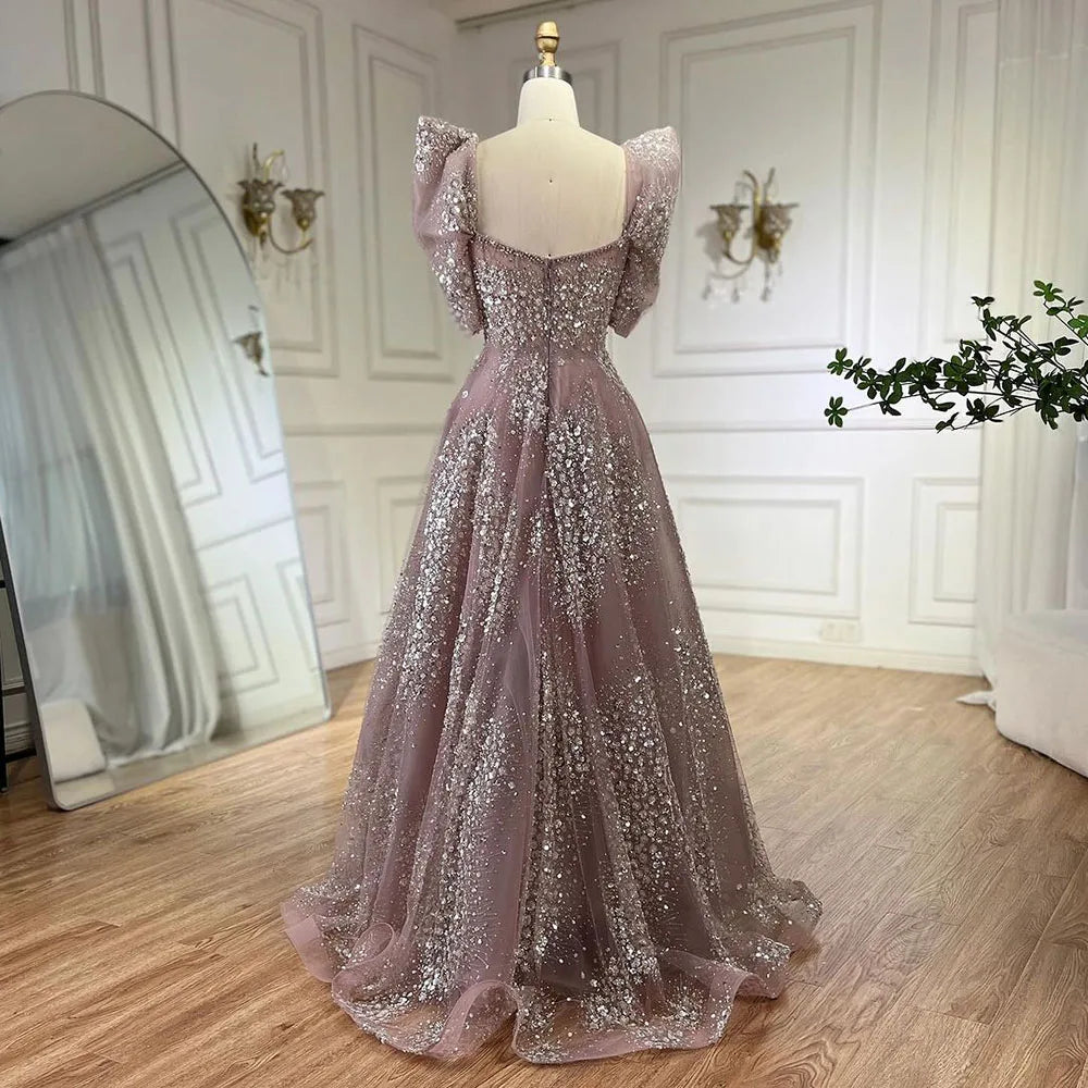 Glitter Lime Green Luxury Dubai Evening Dress Engagement Arabic LA72447 - SERENE HILL