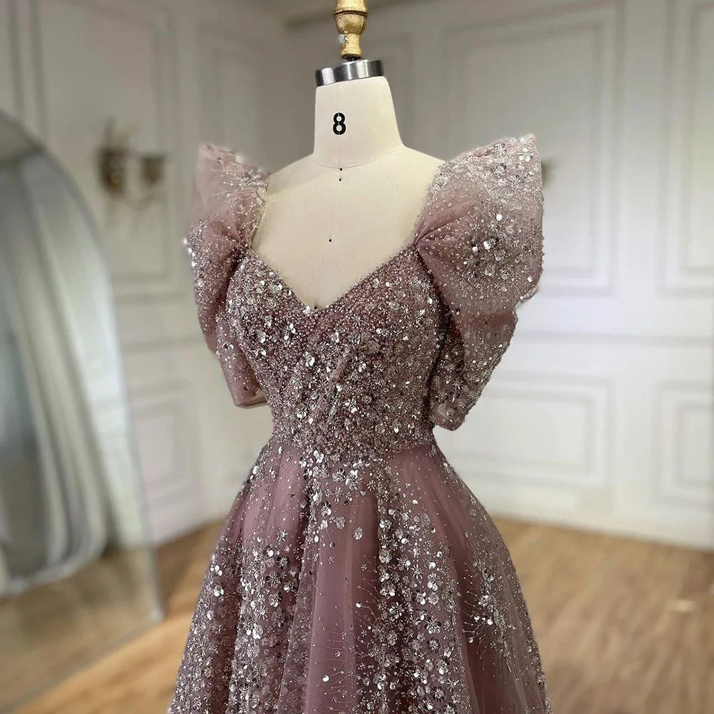 Glitter Lime Green Luxury Dubai Evening Dress Engagement Arabic LA72447 - SERENE HILL