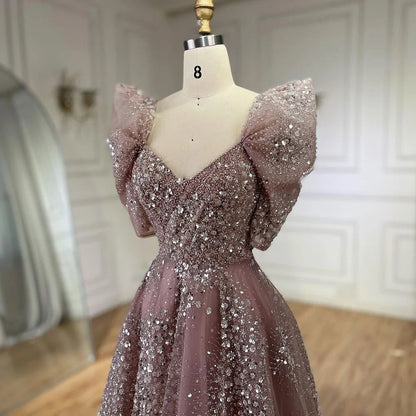 Glitter Lime Green Luxury Dubai Evening Dress Engagement Arabic LA72447 - SERENE HILL