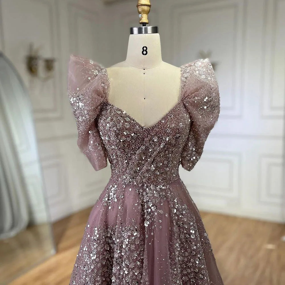 Glitter Lime Green Luxury Dubai Evening Dress Engagement Arabic LA72447 - SERENE HILL