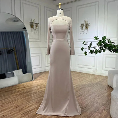 Luxury Dubai Blue Satin Mermaid Evening Dress Lace-Up Back LA72416 - SERENE HILL