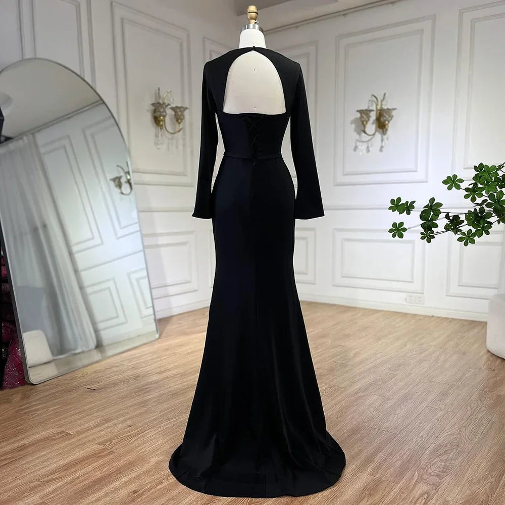 Luxury Dubai Blue Satin Mermaid Evening Dress Lace-Up Back LA72416 - SERENE HILL