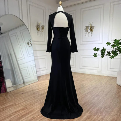 Luxury Dubai Blue Satin Mermaid Evening Dress Lace-Up Back LA72416 - SERENE HILL