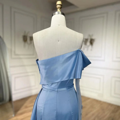 Serene Hill 2025 Dubai Blue Satin Off The Shoulder Mermaid Luxury Arabic Evening Dresses Gowns for Women Wedding Party LA72506 - SERENE HILL
