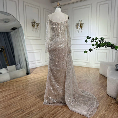 Serene Hill 2025 Dubai Nude Mermaid Dress with Overskirt Beaded Luxury Evening Gown for Women Wedding Party LA72291 - SERENE HILL
