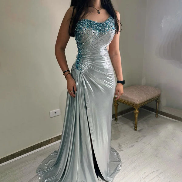 Serene Hill 2025 Silver Silver One-Conder One-Cheder Bededed Mermaid Luxury Dubai Buld مع تقسيم جانبي لحفلات المرأة LA72672