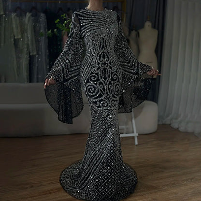 Luxury Flared Sleeves Caramel Beaded Mermaid Evening Dress LA72771 - SERENE HILL