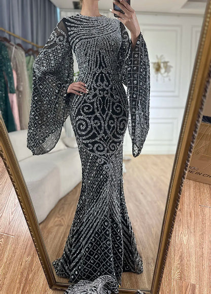 Luxury Flared Sleeves Caramel Beaded Mermaid Evening Dress LA72771 - SERENE HILL