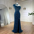 Serene Hill 2025 Gray Elegant Halter Feathers Beaded Luxury Mermaid High Split Evening Dresses Party Gowns for Women LA72452 - SERENE HILL
