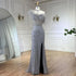 Serene Hill 2025 Gray Elegant Halter Feathers Beaded Luxury Mermaid High Split Evening Dresses Party Gowns for Women LA72452 - SERENE HILL
