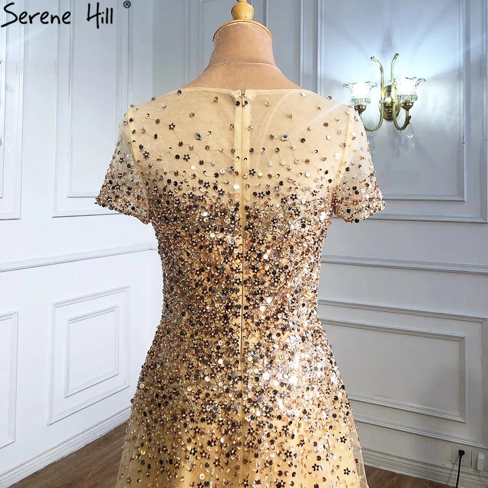 On Sale no return no refundSerene Hill 2025 Grey Luxury A Line Evening Dresses with Short Sleeves and Beaded Elegant Gowns for Women&