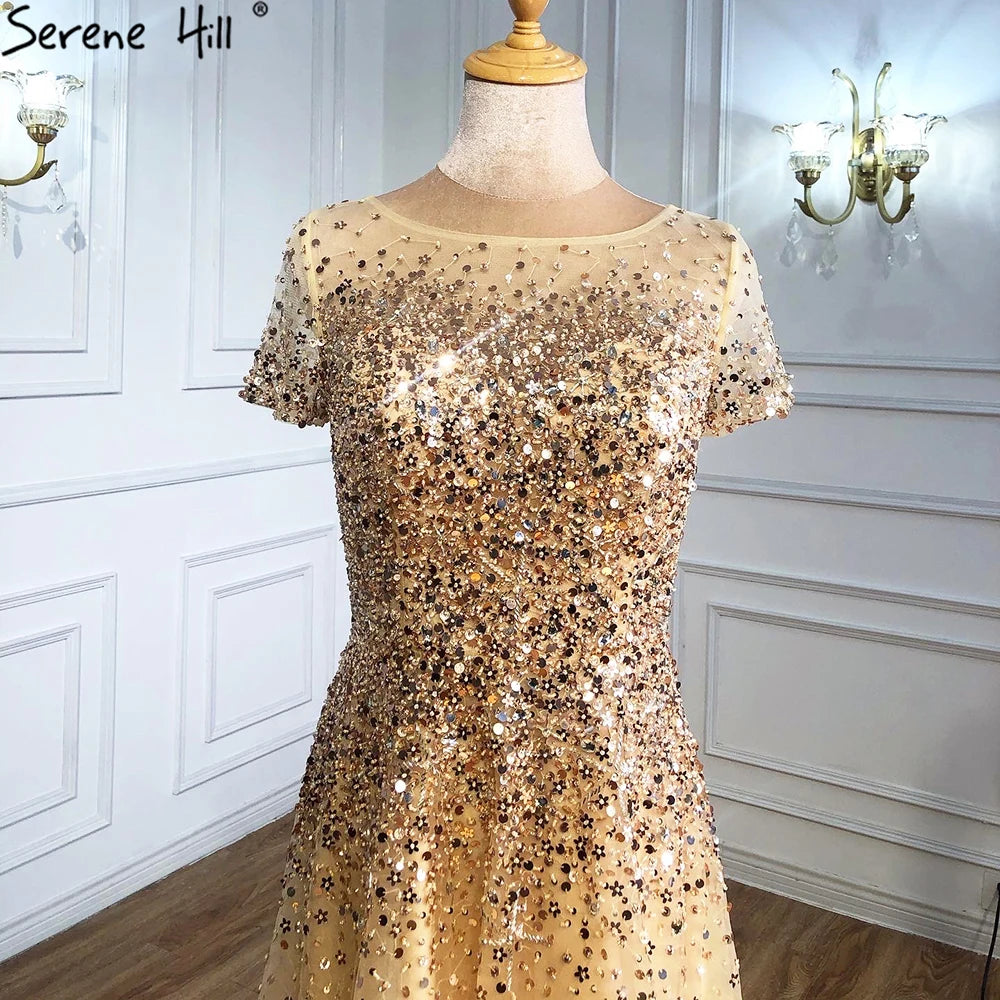 On Sale no return no refundSerene Hill 2025 Grey Luxury A Line Evening Dresses with Short Sleeves and Beaded Elegant Gowns for Women&