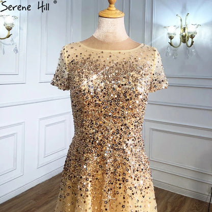 On Sale no return no refundSerene Hill 2025 Grey Luxury A Line Evening Dresses with Short Sleeves and Beaded Elegant Gowns for Women&