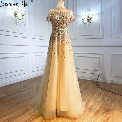 On Sale no return no refundSerene Hill 2025 Grey Luxury A Line Evening Dresses with Short Sleeves and Beaded Elegant Gowns for Women&