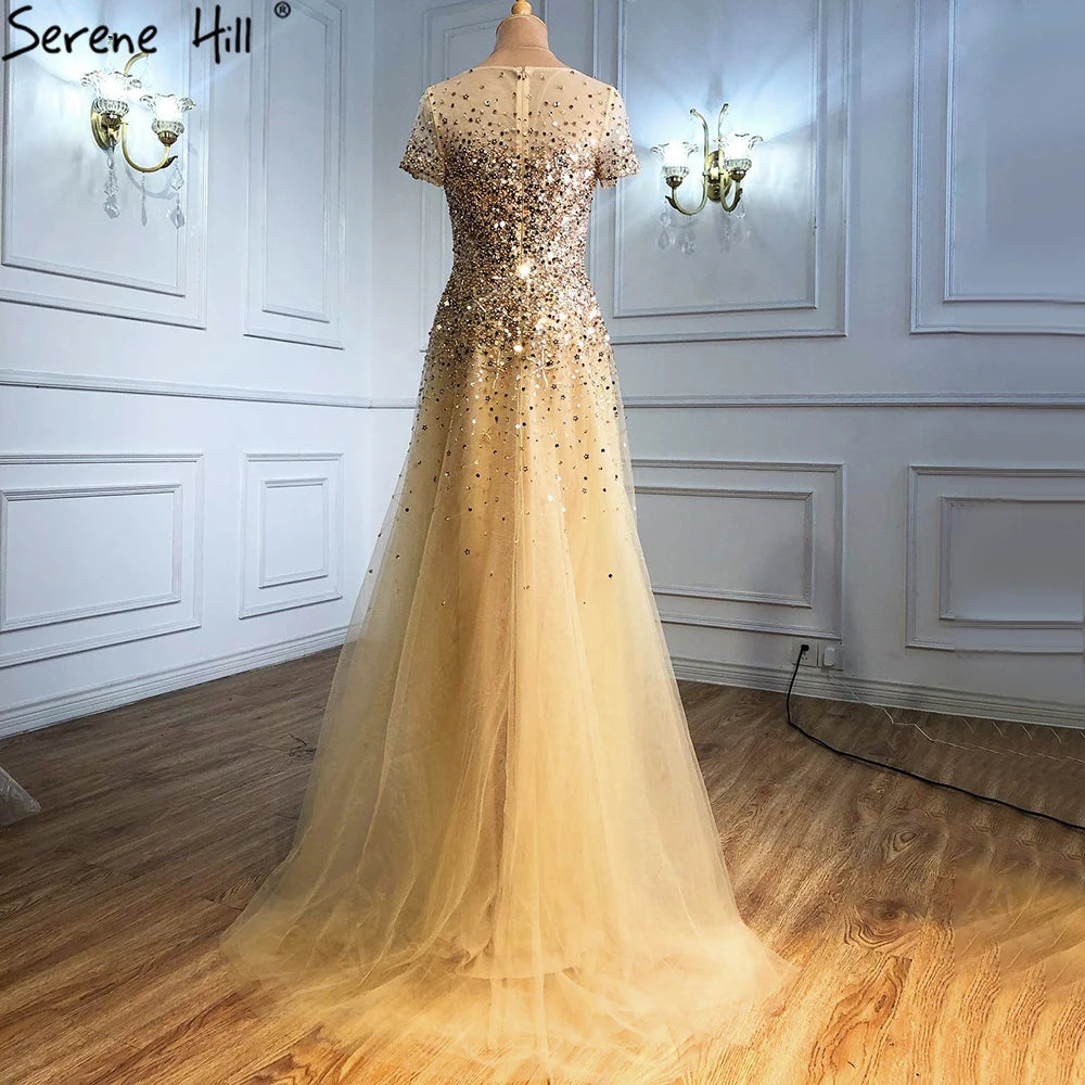 On Sale no return no refundSerene Hill 2025 Grey Luxury A Line Evening Dresses with Short Sleeves and Beaded Elegant Gowns for Women&