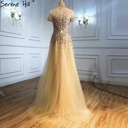 On Sale no return no refundSerene Hill 2025 Grey Luxury A Line Evening Dresses with Short Sleeves and Beaded Elegant Gowns for Women&