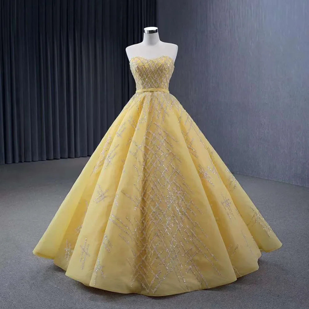 Serene Hill 2025 High End Custom Yellow Lace Beaded Luxury Bridal Dress Wedding Dress HM231017 - SERENE HILL