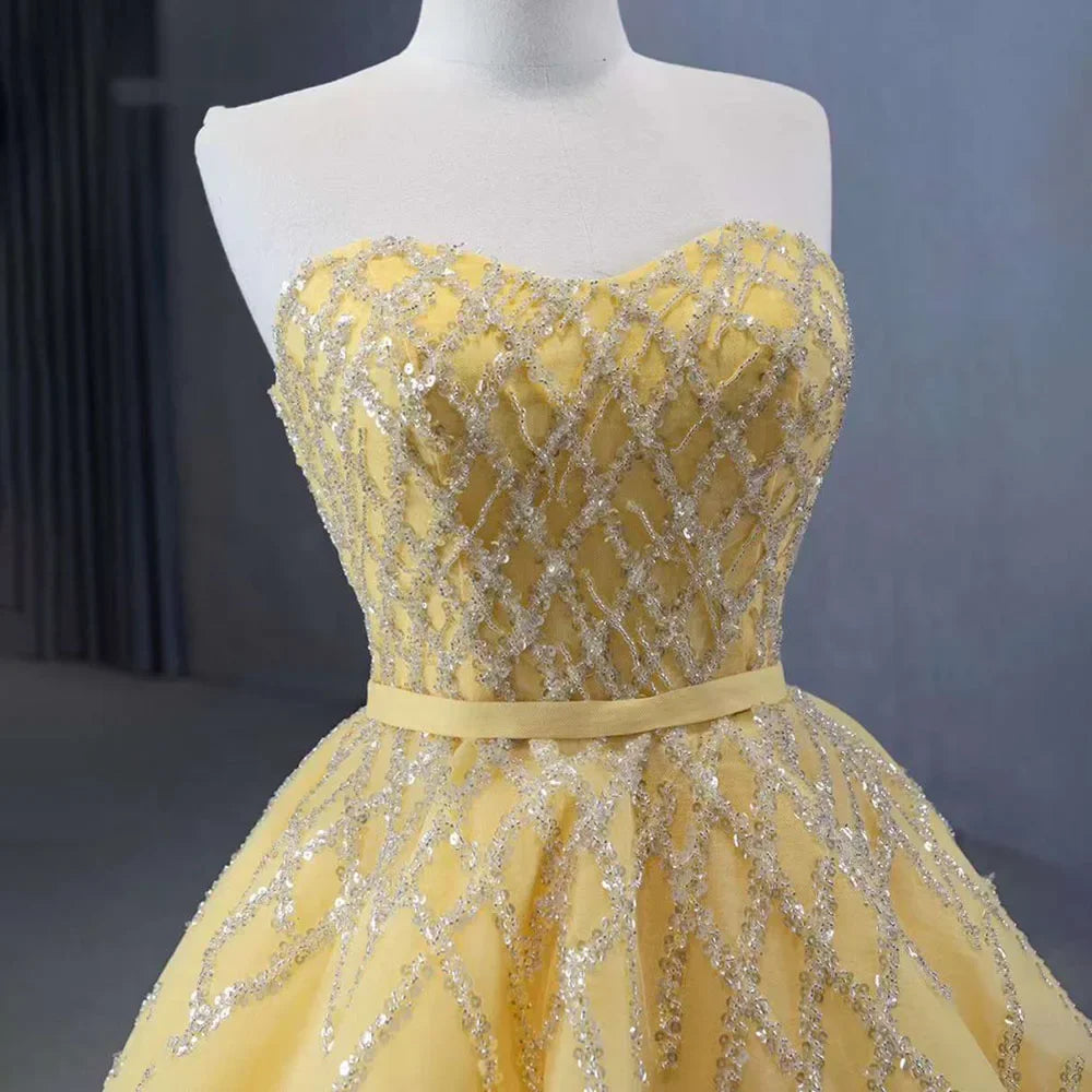 Serene Hill 2025 High End Custom Yellow Lace Beaded Luxury Bridal Dress Wedding Dress HM231017 - SERENE HILL