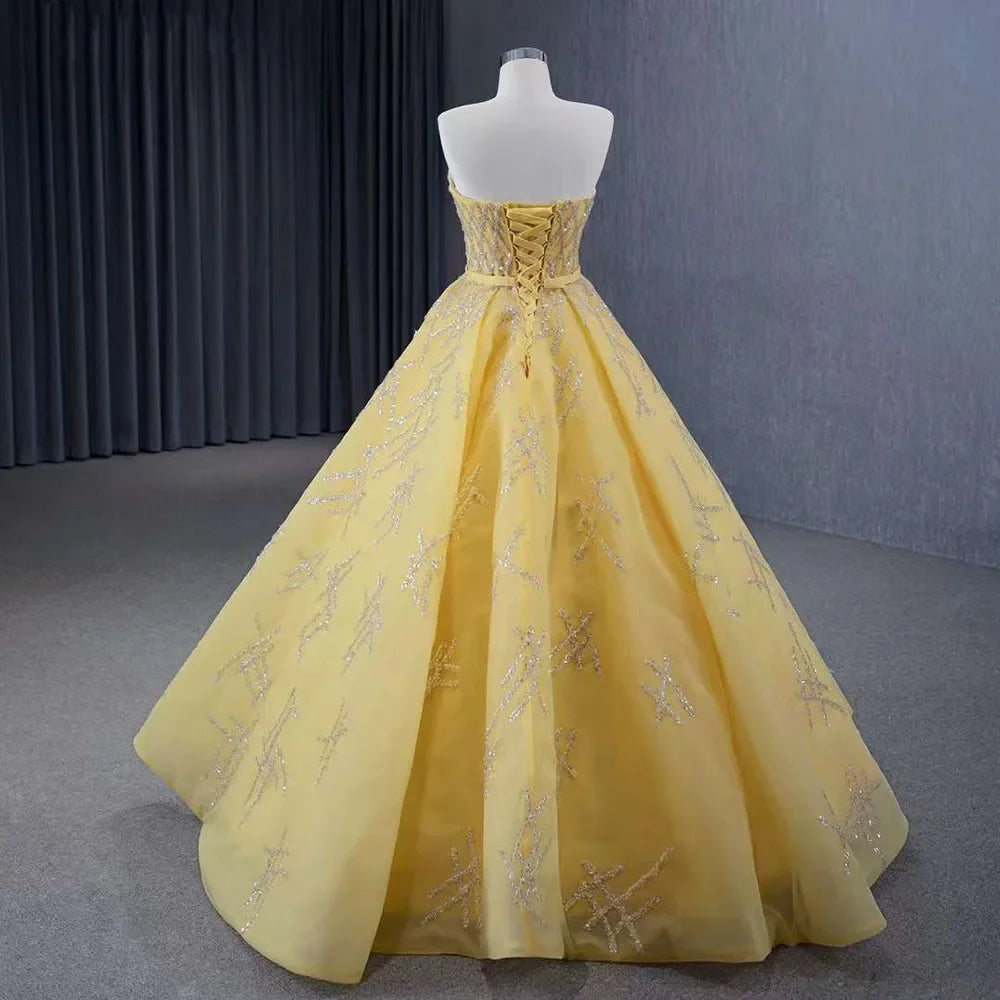 Serene Hill 2025 High End Custom Yellow Lace Beaded Luxury Bridal Dress Wedding Dress HM231017 - SERENE HILL