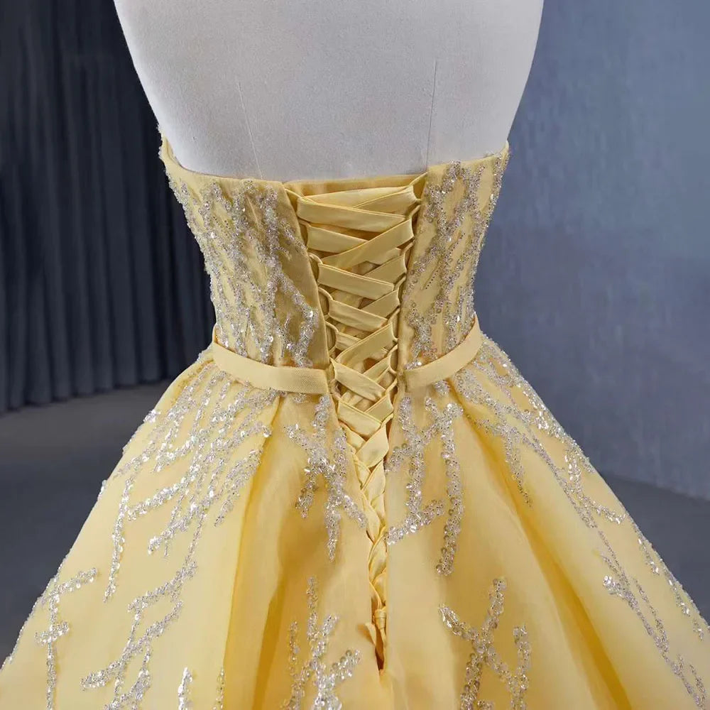Serene Hill 2025 High End Custom Yellow Lace Beaded Luxury Bridal Dress Wedding Dress HM231017 - SERENE HILL