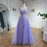 Serene Hill 2025 Lilac Spaghetti Strap Lace-Up Back A-Line Appliques Feathers Prom Dress for Women | Wedding Party LA72623 - SERENE HILL