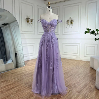 Serene Hill 2025 Lilac Spaghetti Strap Lace-Up Back A-Line Appliqué Prom Dress for Women | Wedding Party LA72620 - SERENE HILL