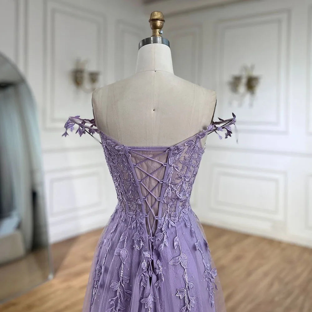Serene Hill 2025 Lilac Spaghetti Strap Lace-Up Back A-Line Appliqué Prom Dress for Women | Wedding Party LA72620 - SERENE HILL