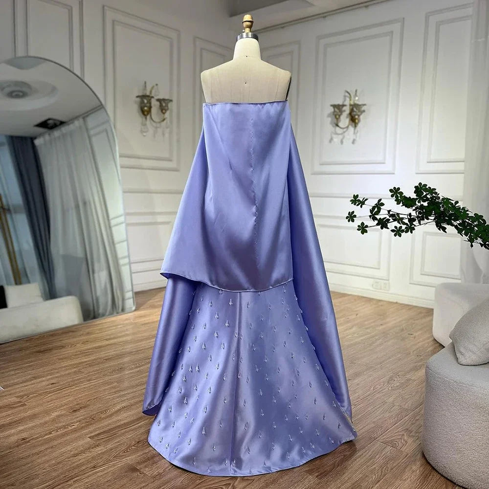 Serene Hill 2025 Lilac Spaghetti Strap Mermaid Evening Gown Satin Shawl Luxury Beaded Women&