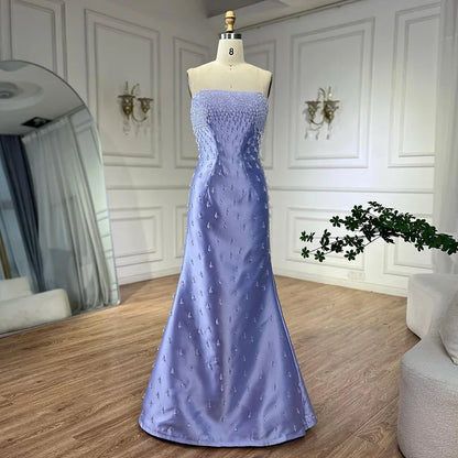 Serene Hill 2025 Lilac Spaghetti Strap Mermaid Evening Gown Satin Shawl Luxury Beaded Women&