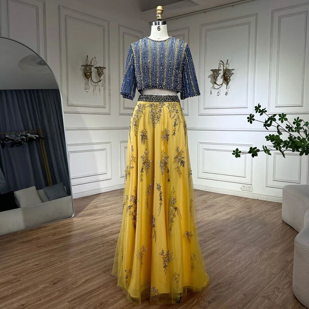 Luxury Dubai Blue Yellow 2 Pieces Evening Dresses LA72470 - SERENE HILL