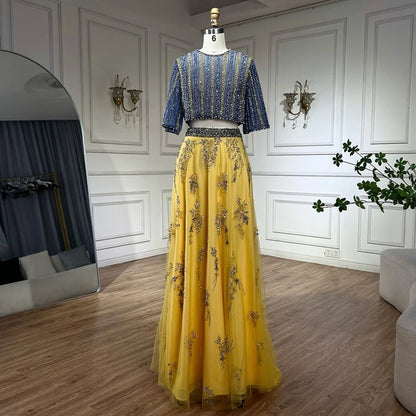 Luxury Dubai Blue Yellow 2 Pieces Evening Dresses LA72470 - SERENE HILL
