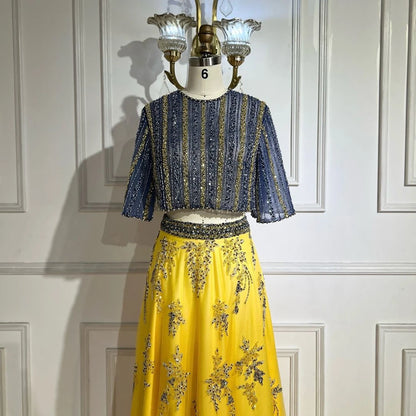 Luxury Dubai Blue Yellow 2 Pieces Evening Dresses LA72470 - SERENE HILL