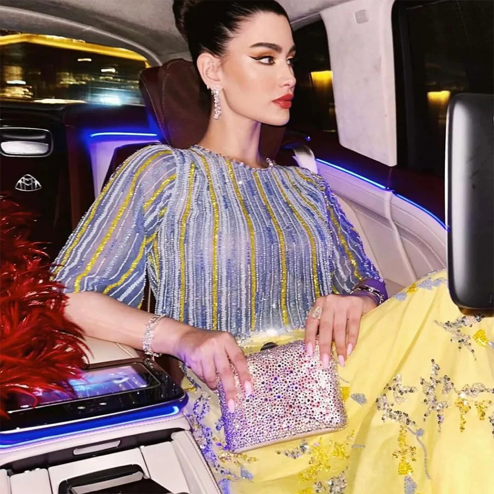 Luxury Dubai Blue Yellow 2 Pieces Evening Dresses LA72470 - SERENE HILL