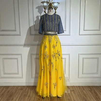 Luxury Dubai Blue Yellow 2 Pieces Evening Dresses LA72470 - SERENE HILL