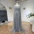 Luxury Gray Arabic Mermaid Evening Dress with Cape LA72180 - SERENE HILL