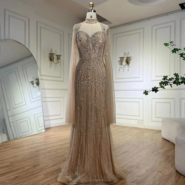 Serene Hill 2025 Luxury Dubai Nude Sweetheart Mermaid Beaded Evening Gowns for Women Party LA72560