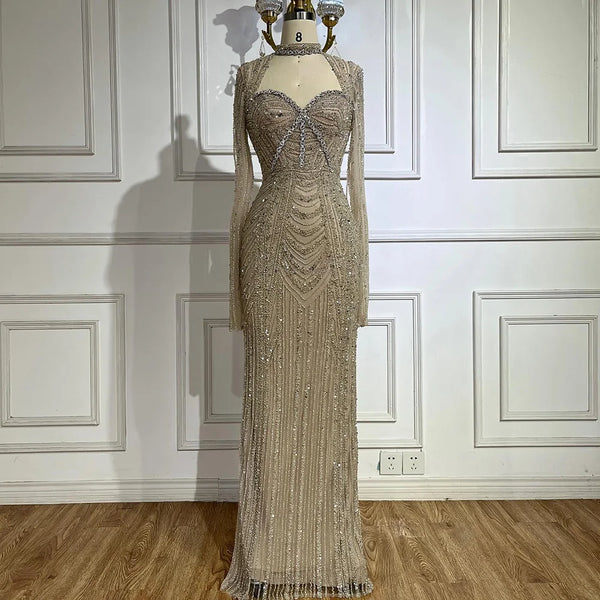 Serene Hill  Luxury Dubai Nude Sweetheart Mermaid Beaded Evening Gowns with Back Split for Women's Party LA72560A