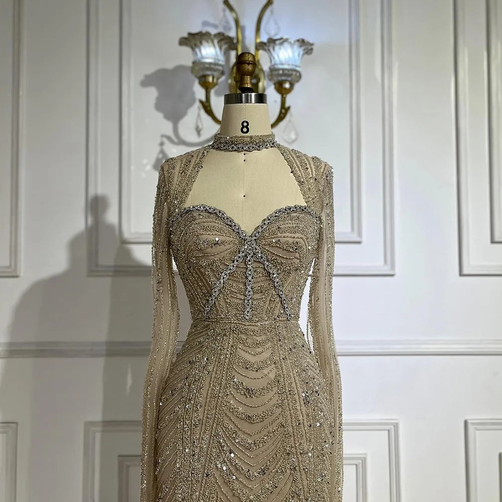 Serene Hill Luxury Dubai Nude Sweetheart Mermaid Beaded Evening Gowns with Back Split for Women&