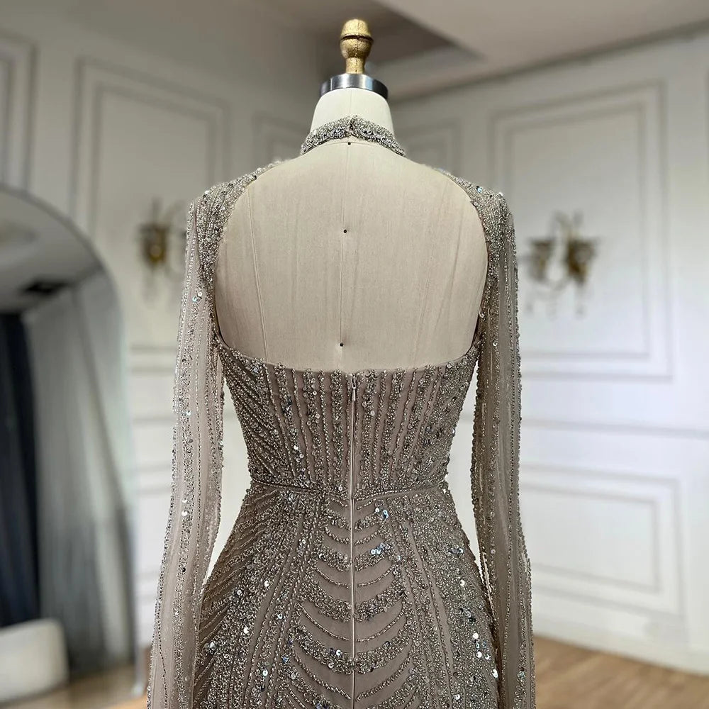 Serene Hill Luxury Dubai Nude Sweetheart Mermaid Beaded Evening Gowns with Back Split for Women&