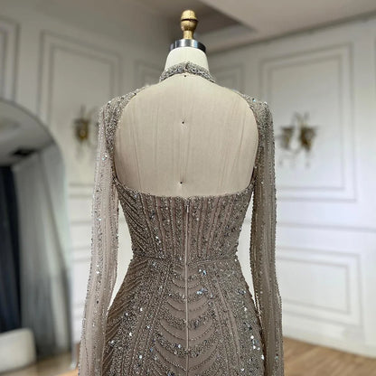 Serene Hill Luxury Dubai Nude Sweetheart Mermaid Beaded Evening Gowns with Back Split for Women&