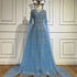 Luxury Blue A-Line Evening Dress with Beaded Cape Sleeves LA72666 - SERENE HILL