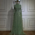 Luxury Dubai Muslim Sage Green Pearls Evening Dress With Cape Plus Size LA72591 - SERENE HILL