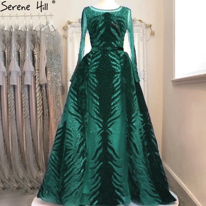 Serene Hill 2025 Muslim Velvet Fabric Mermaid Luxury Blue Evening Dresses Dress With Skirt Formal Dress Plus Size LA60914 - SERENE HILL