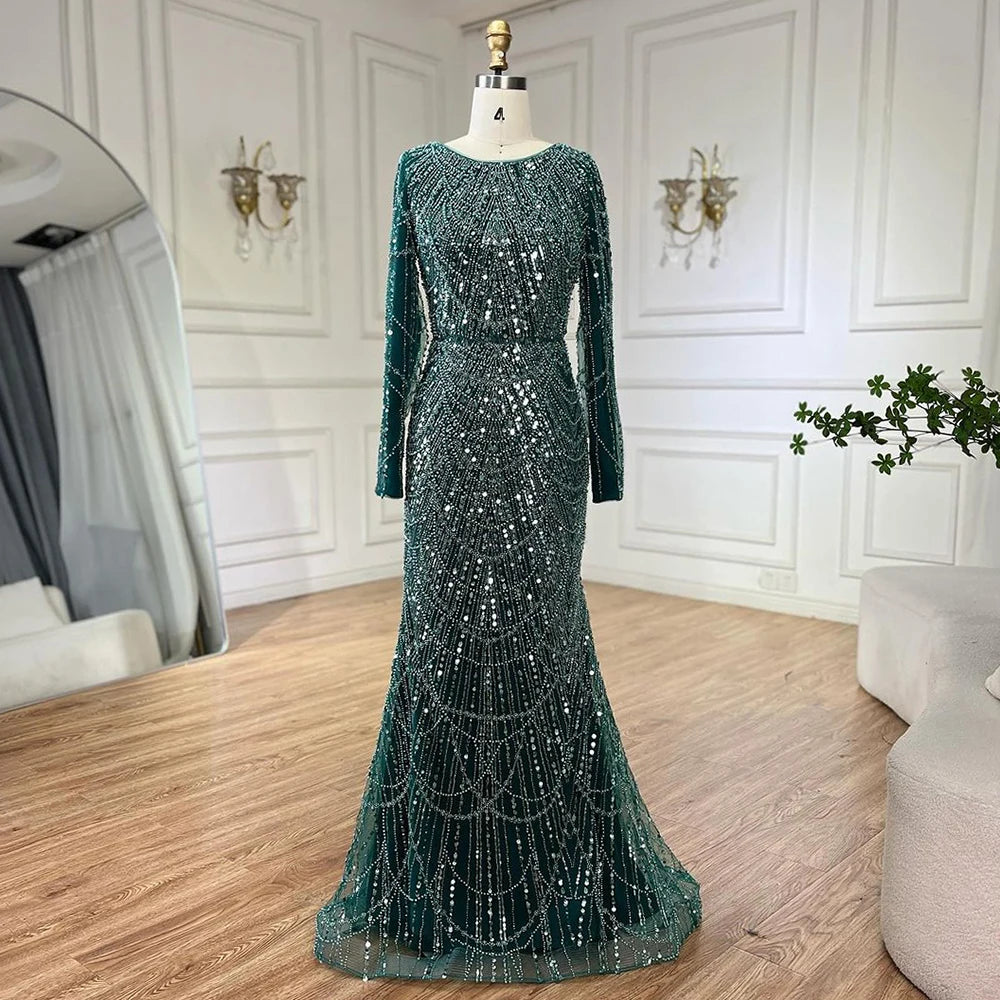 dubai formal dresses Arabic White Luxury Dubai Mermaid Evening Dress with Cap Sleeves SS291 Green / 2