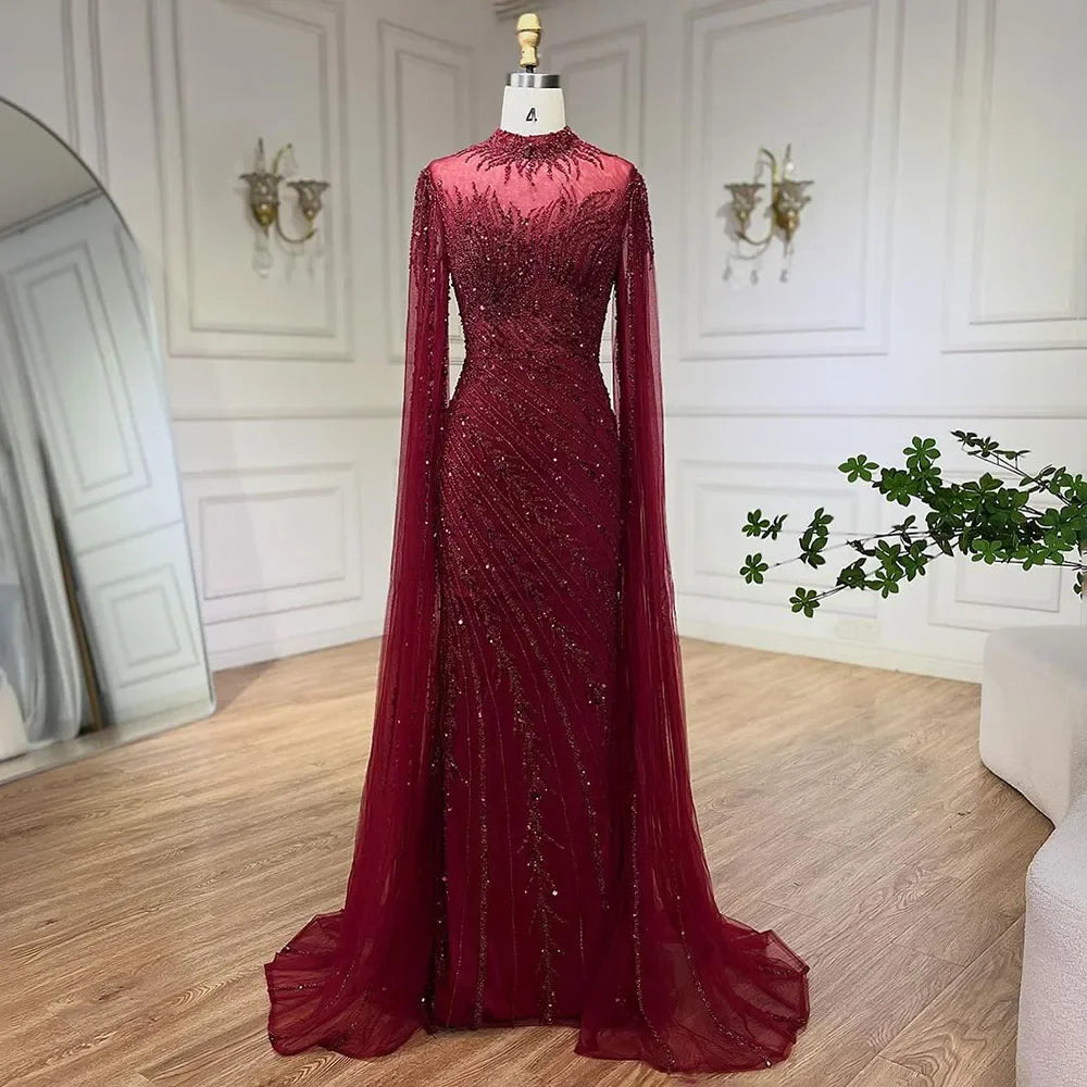 Luxury Nude Mermaid Evening Dress with Cape Sleeves LA71885A - SERENE HILL