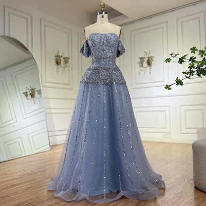 Luxury Caramel Off The Shoulder A-Line Beaded Evening Dress LA72709 - SERENE HILL