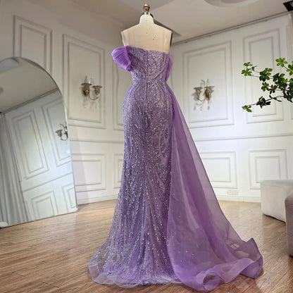 Serene Hill One-Shoulder Purple Mermaid Beaded Evening Dress with Side Skirt Overlay for Formal Occasion Saudi LA72706 - SERENE HILL